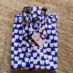 Express Slim Mini Geo Stretch 1MX Dress Shirt blue Tall Medium NWT